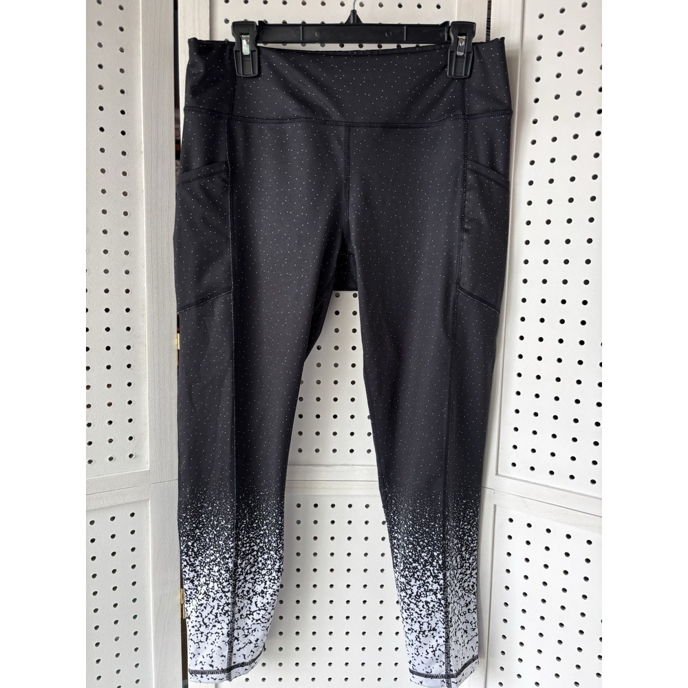 Pro Player Black and White Dotted Patterned Ombré‎ Mid Rise Athletic Leggings